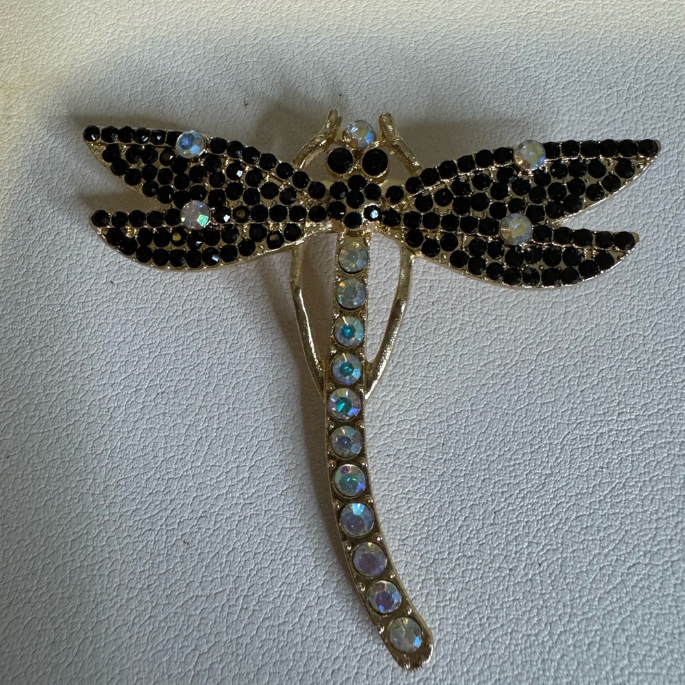 Black and Gold Dragonfly Brooch - Picture 1 of 2